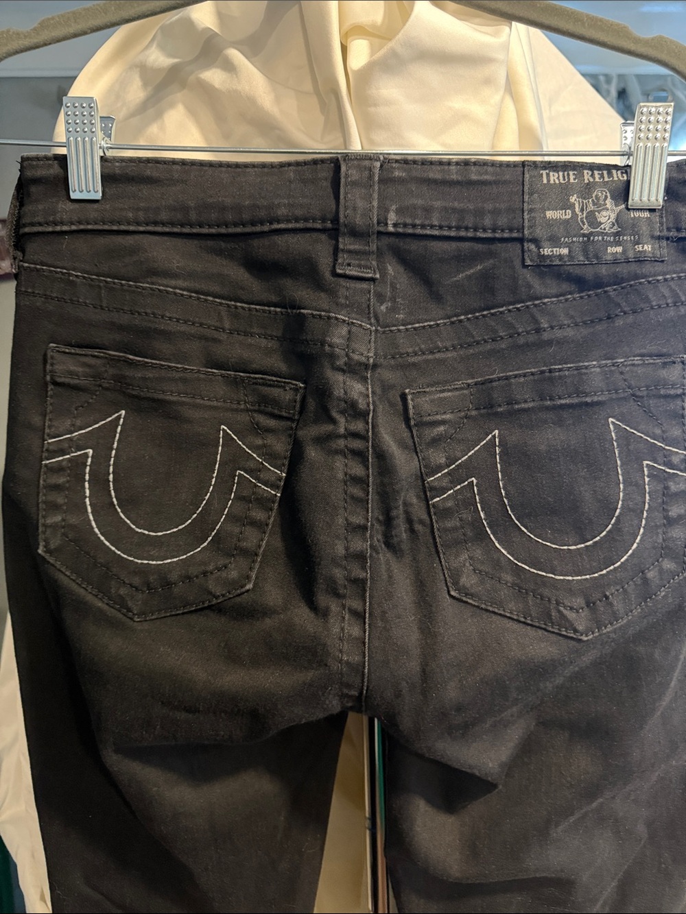 True Religion Black Jeans with White Horseshoe Stitching